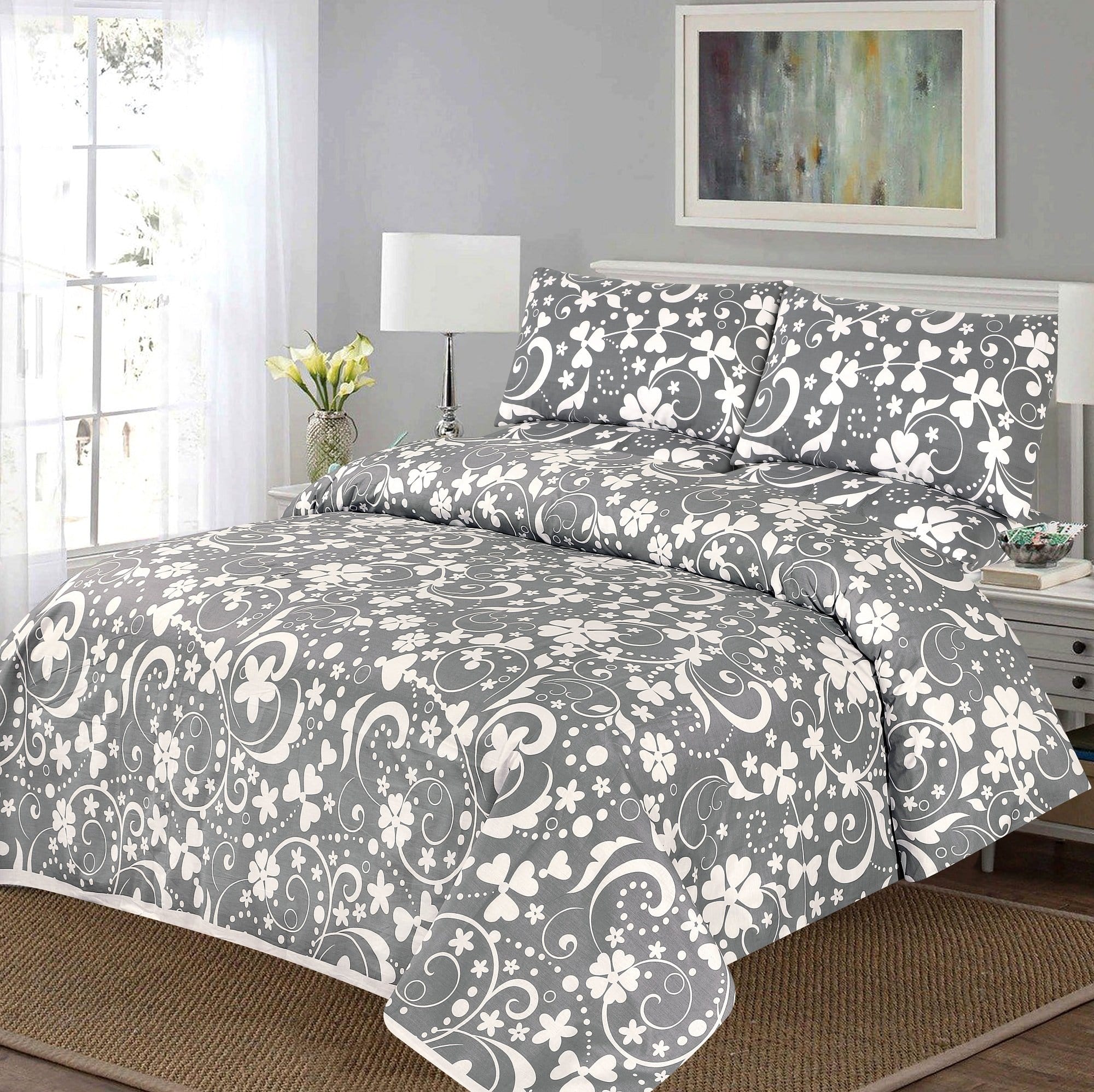 SMT D548-Cotton PC King Size Bedsheet with 2 Pillow Covers.