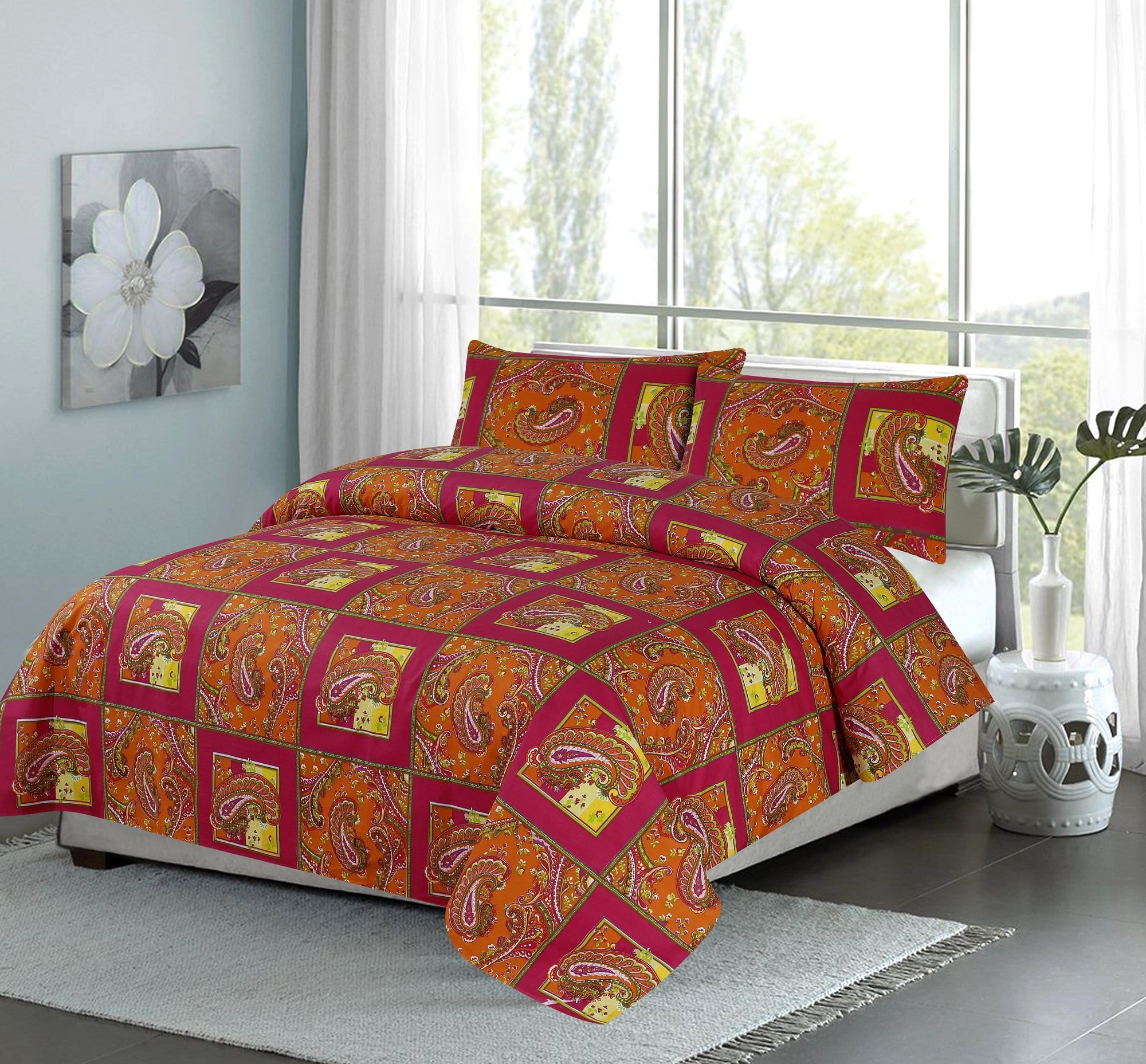 SMT D543-Cotton PC King Size Bedsheet with 2 Pillow Covers.