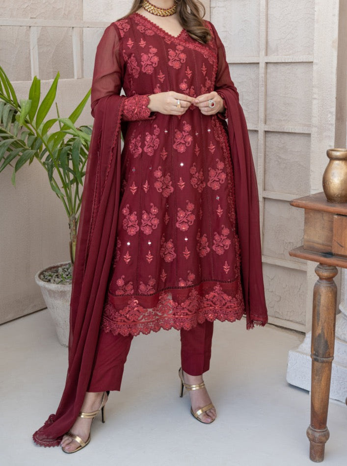 SMT S548- Embroidered 3pc Organza Dress with Embroidered organza dupatta