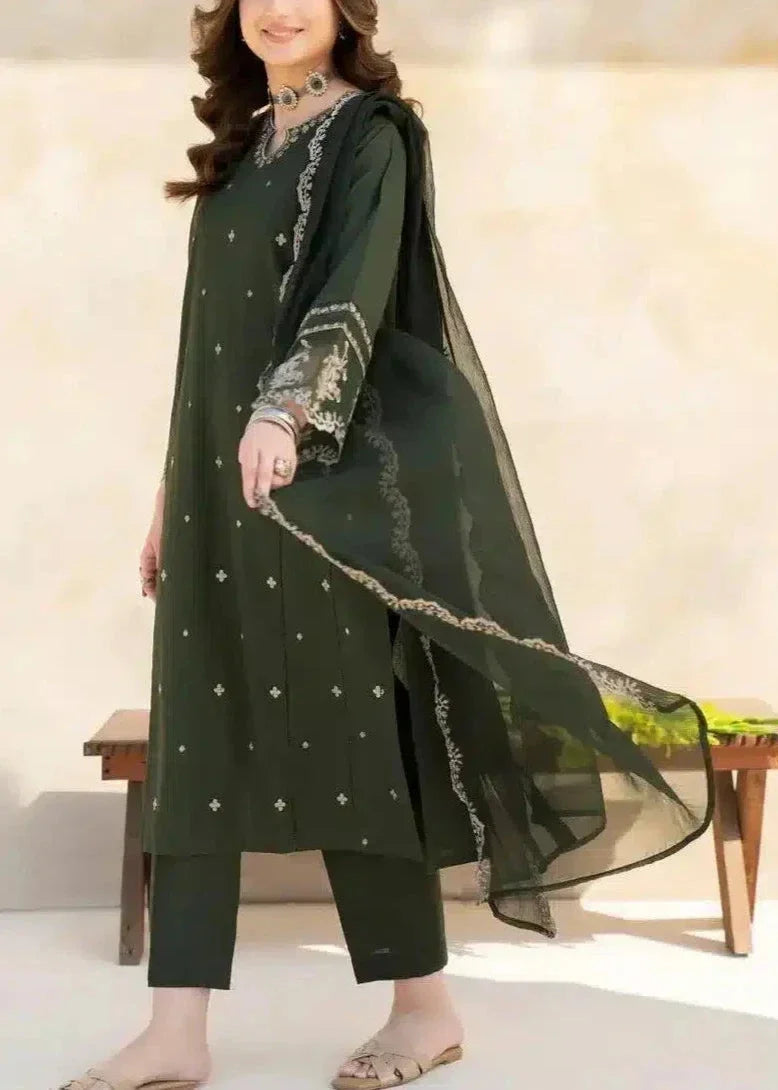 SMT W488-Embroidered 3pc marina dress with Embroidered Chiffon Dupatta.