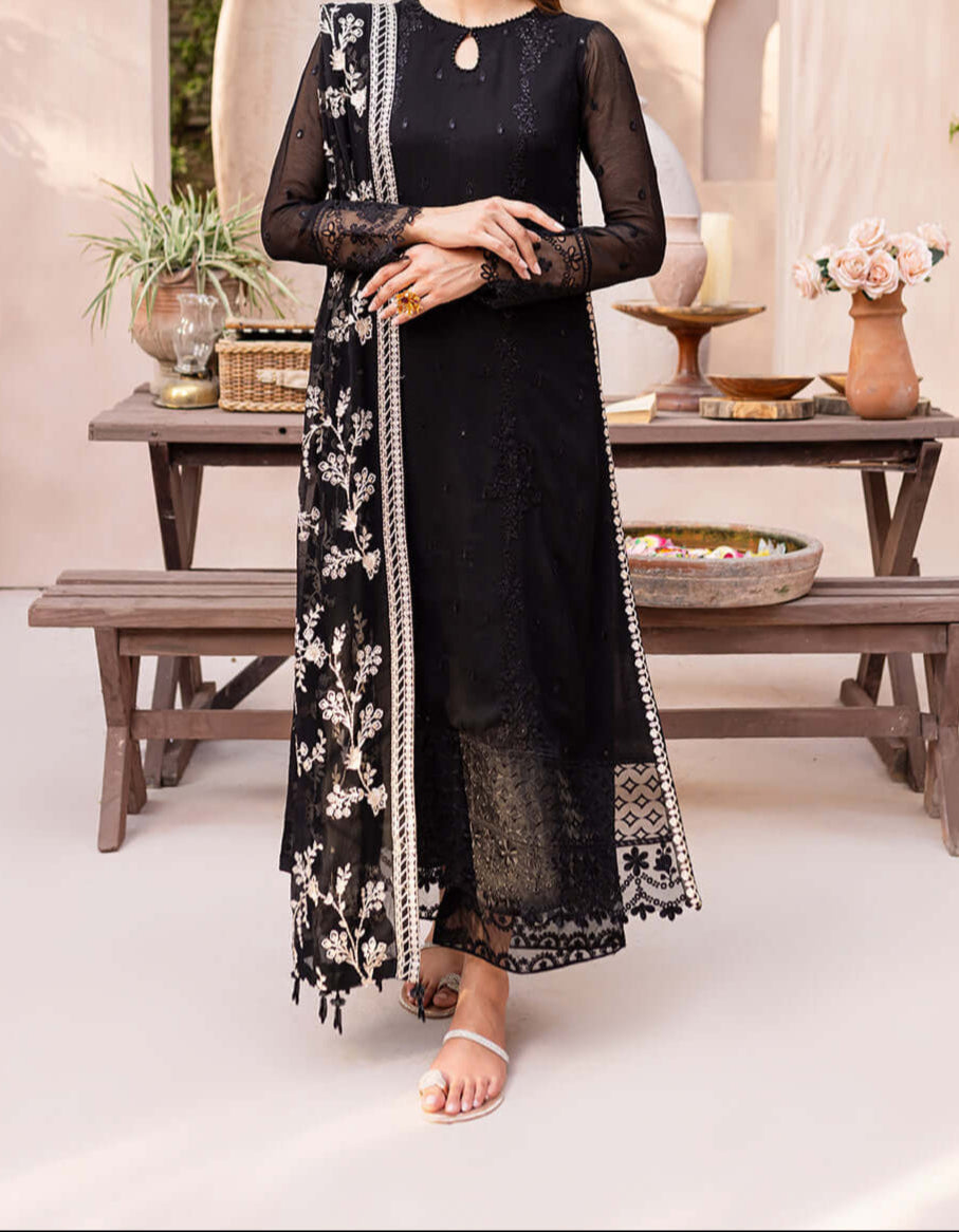 SMT S1219-Embroidered 3pc Sequence Chiffon dress with Embroidered Chiffon Dupatta.