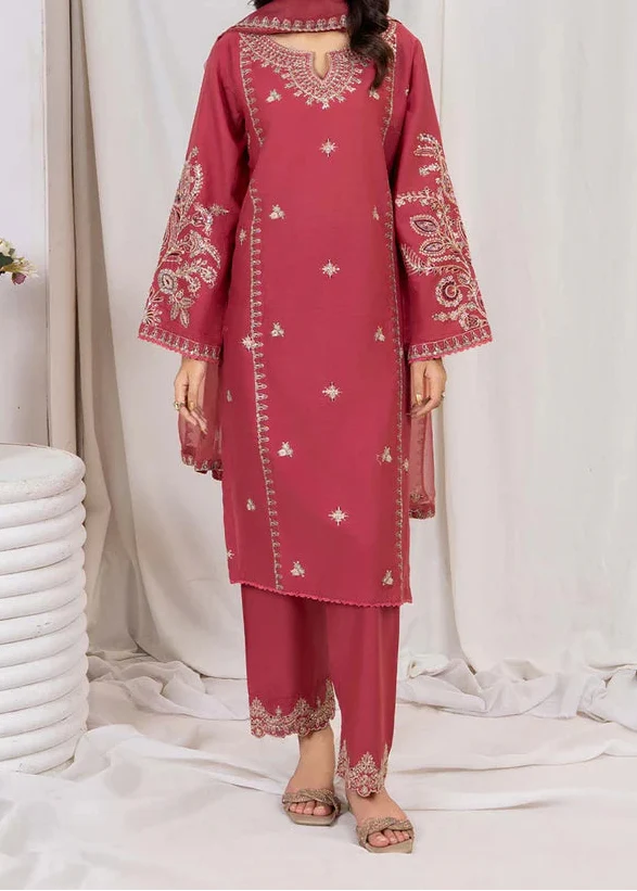 SMT W748-Embroidered 3pc Marina Dress With Embroidered Organza Dupatta.