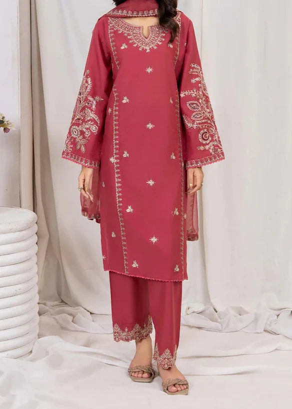 SMT Z-(W748) - Stitched Embroidered 3pc Marina Dress With Embroidered Organza Dupatta.