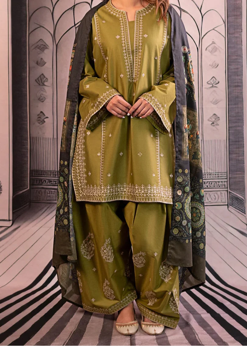 SMT W715-Embroidered 3pc Marina Dress With Printed Shawl