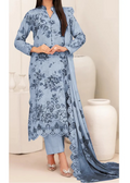 SMT S1317 - Printed & Embroidered 3pc Lawn Dress With Embroidered Chiffon Dupatta.