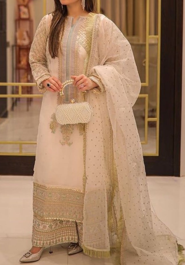 SMT W303-Embroidered 3pc organza dress with Net duppata.