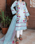 SMT S289-Embroidered 3pc lawn dress with printed Organza dupatta.