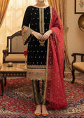 SMT W528- Embroidered 3pc Velvet Dress With Embroidered Organza Dupatta.