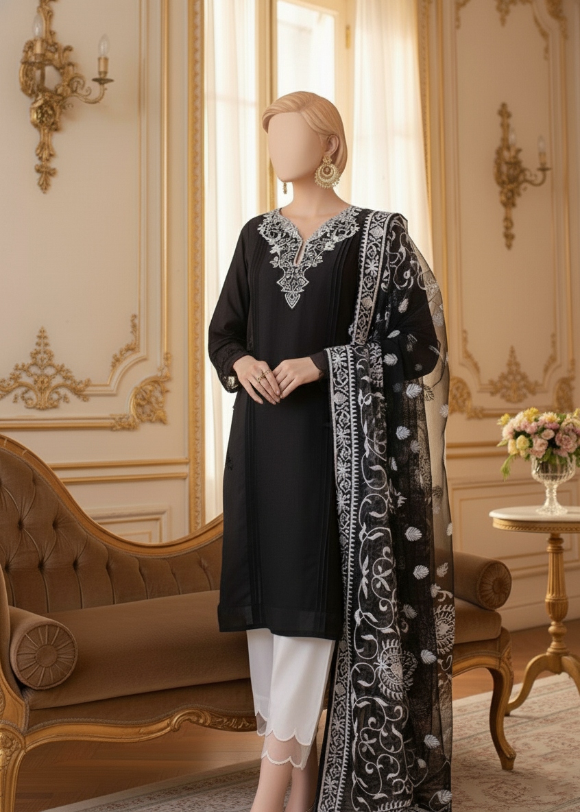 SMT W508-Embroidered 3pc marina dress with Embroidered Organza Dupatta.