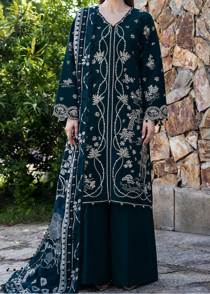 SMT W981-Embroidered 3pc Marina Dress With Printed Shawl.