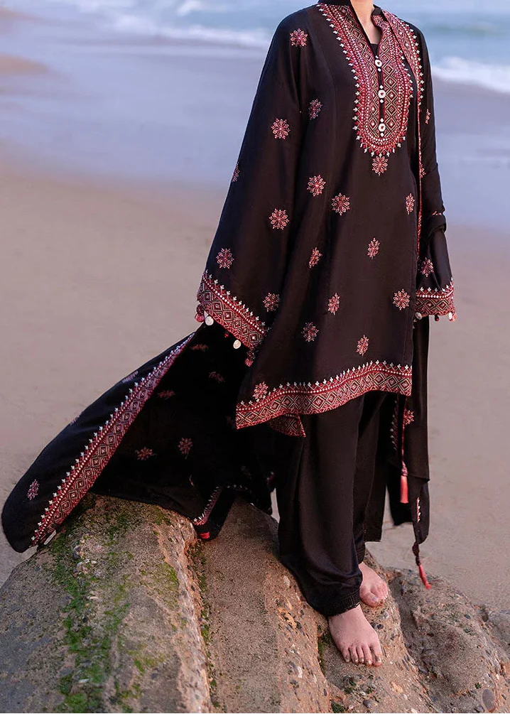 SMT W825-Embroidered 3pc Marina Dress With Printed Shawl.