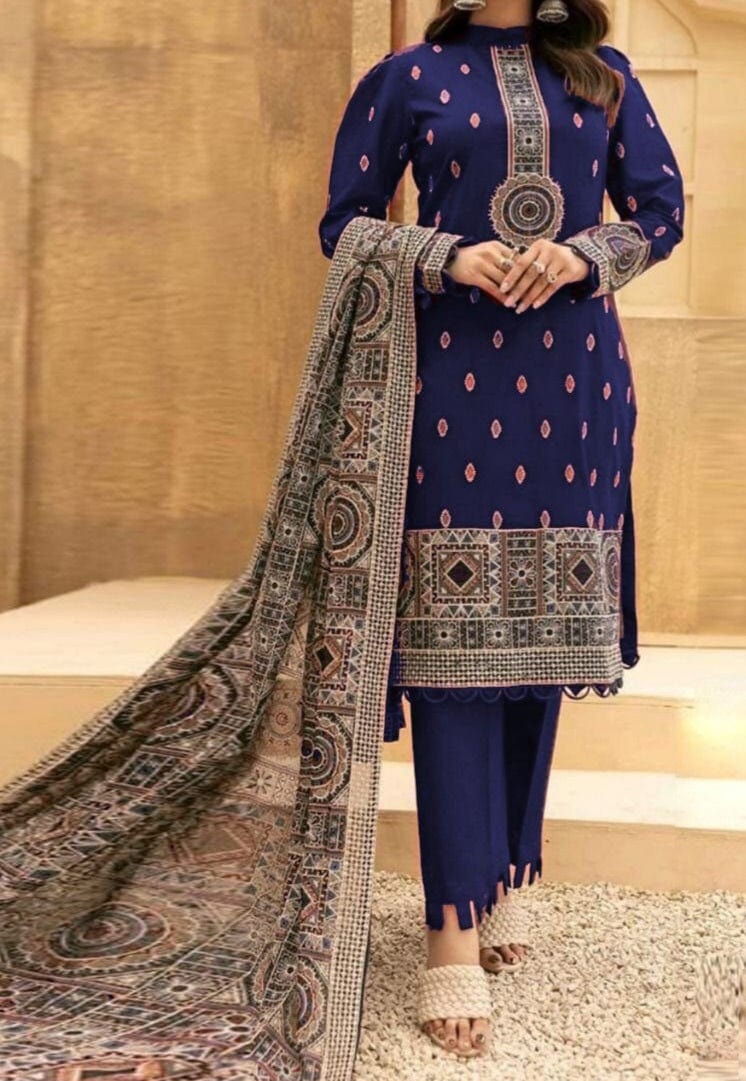 SMT W159-Embroidered 3pc Marina dress with embroidered marina shawl.