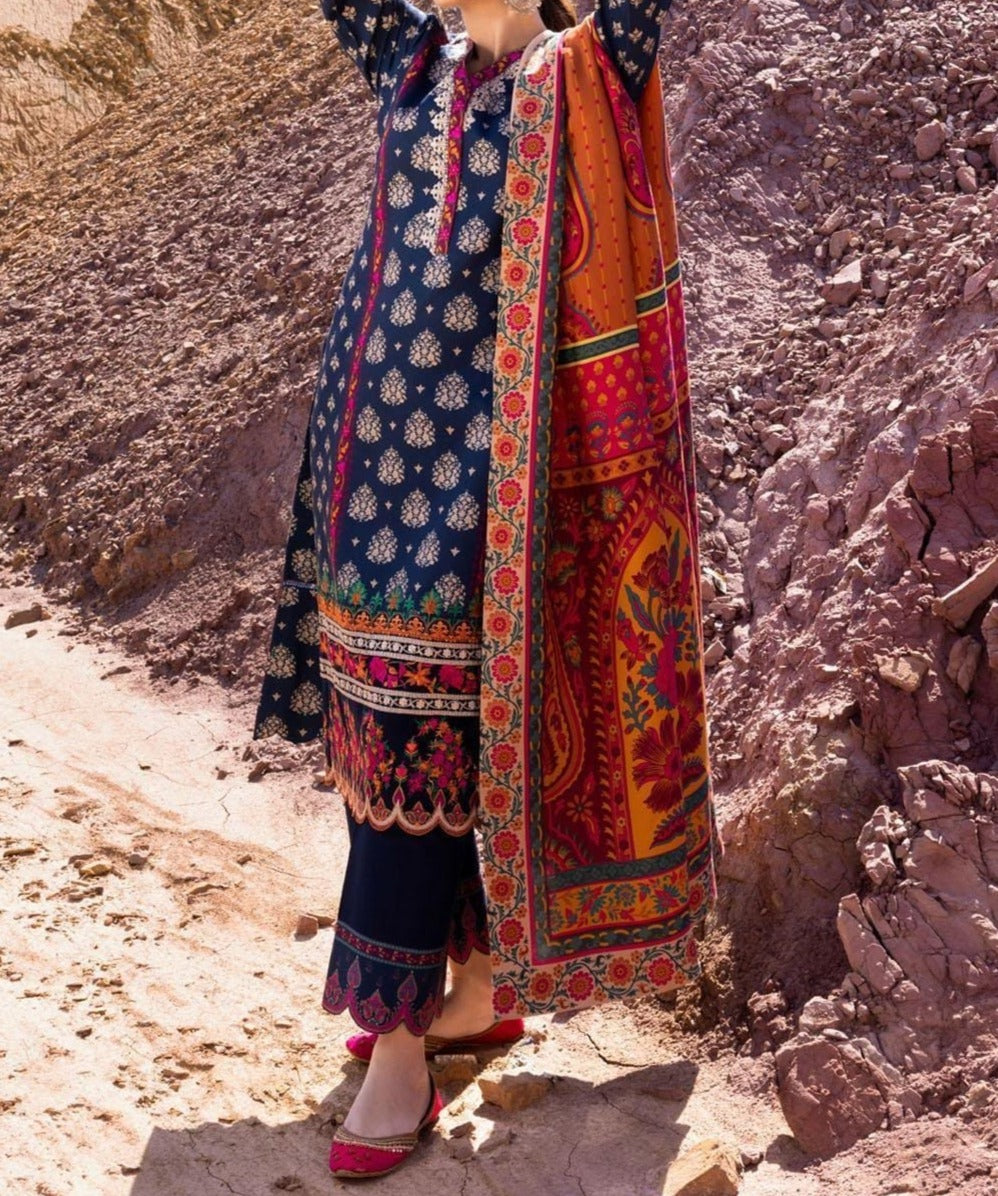 SMT W253- Digital Printed 3pc linen dress with Printed Linen dupatta.