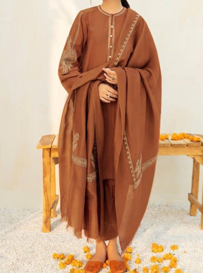 SMT S601-Embroidered 3pc lawn dress with embroidered Munar  dupatta.