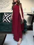 SMT S532-Embroidered 3pc lawn dress with embroidered chiffon dupatta.