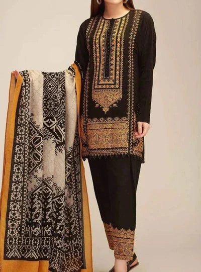 SMT S593-Embroidered 3pc Lawn dress with Printed lawn dupatta.