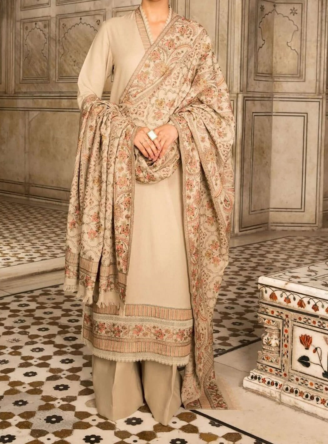 SMT W152 -Embroidered 3pc marina dress with Embroidered marina shawl.