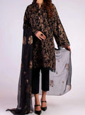 SMT W97 - Embroidered 3pc linen dress with embroidered chiffon dupatta.
