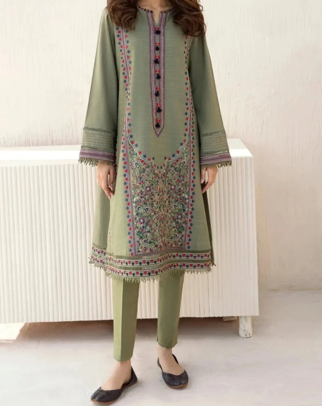 SMT W342- Embroidered 2pc Linen dress