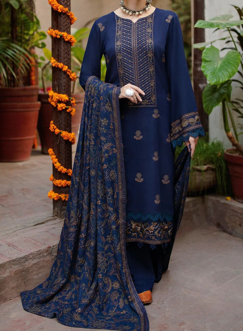SMT W239-Embroidered 3pc marina dress with Embroidered marina shawl.
