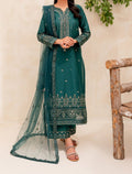SMT W244- Embroidered 3pc linen dress with Embroidered Organza dupatta