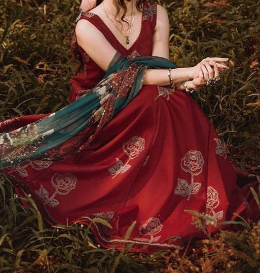 SMT W245- Embroidered 3pc Kataan Silk dress With Printed organza dupatta.