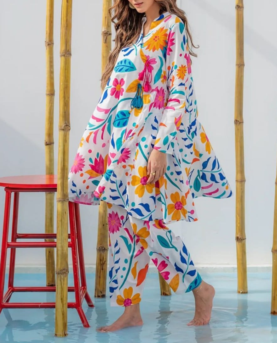 SMT W281- Printed 2pc soft  crepe dress