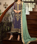 SMT W335- Embroidered 3pc Linen dress with Embroidered Chiffon dupatta.