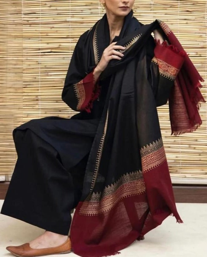 SMT W349-Embroidered 3pc Marina dress with Printed shawl