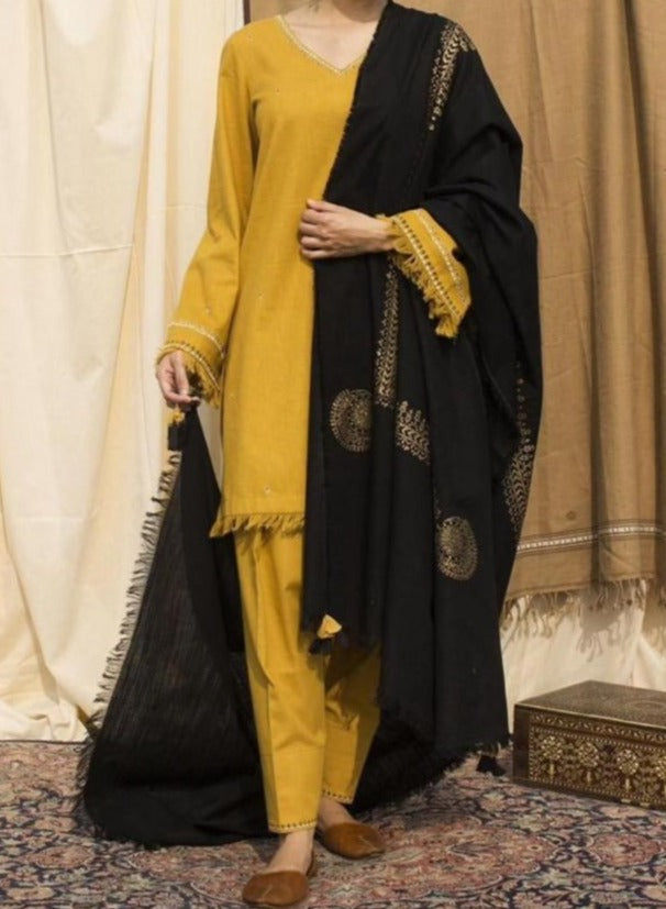 SMT W353-Embroidered 3pc Marina dress with printed marina shawl.