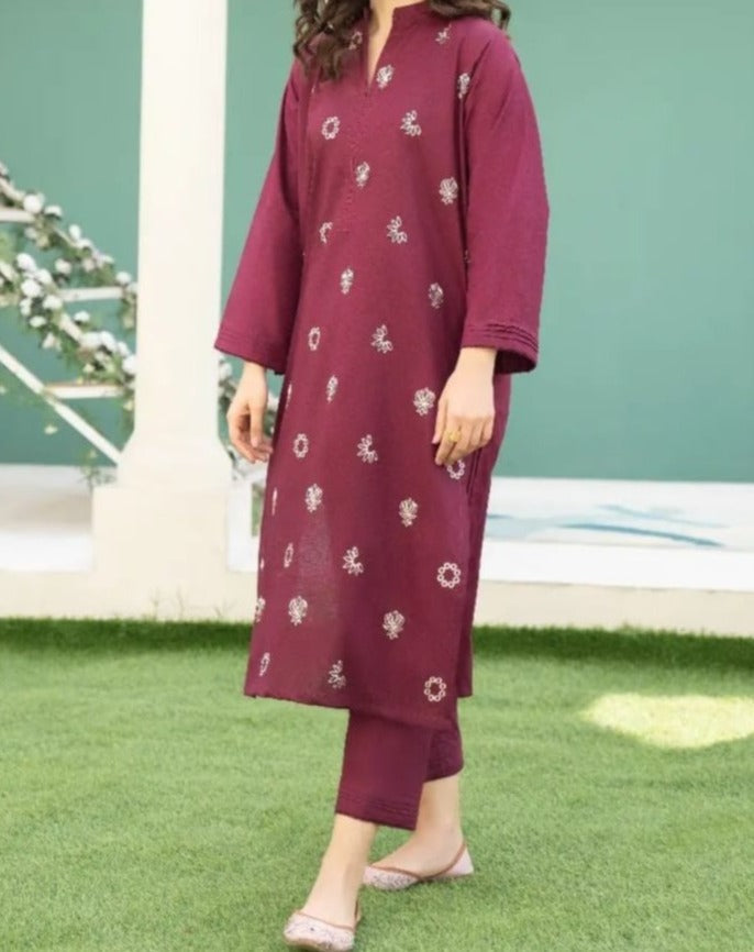 SMT W343-Embroidered 2pc khaddar dress