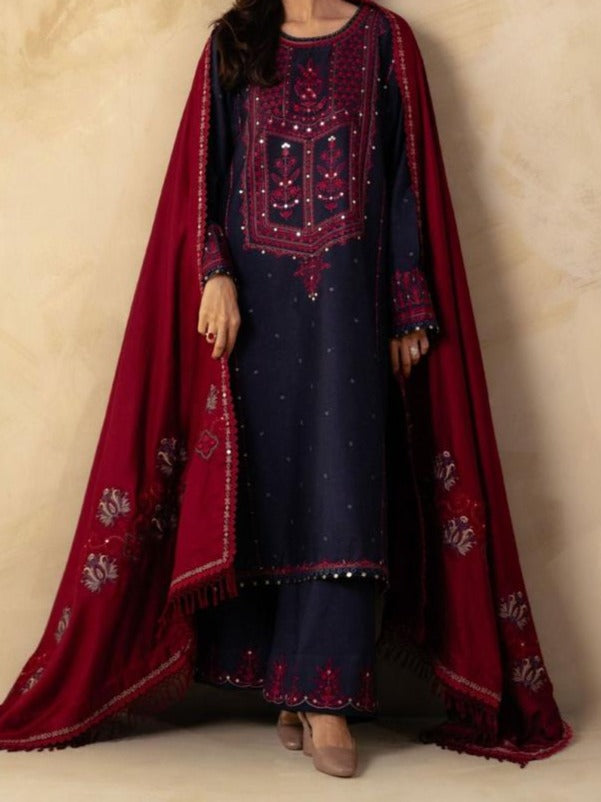 SMT W381-Embroidered 3pc Marina dress with Embroidered Marina shawl.