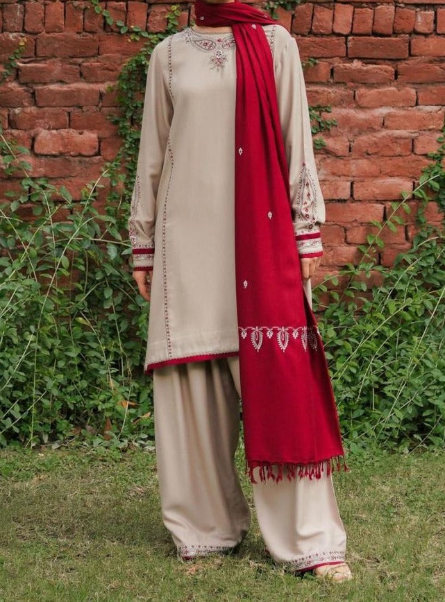 SMT W375-Embroidered 3pc Marina dress with Embroidered Marina shawl.