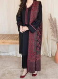 SMT W404- Embroidered 3pc marina dress with Printed wool shawl.