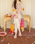 SMT W403- Embroidered 3pc marina dress with Printed wool shawl.