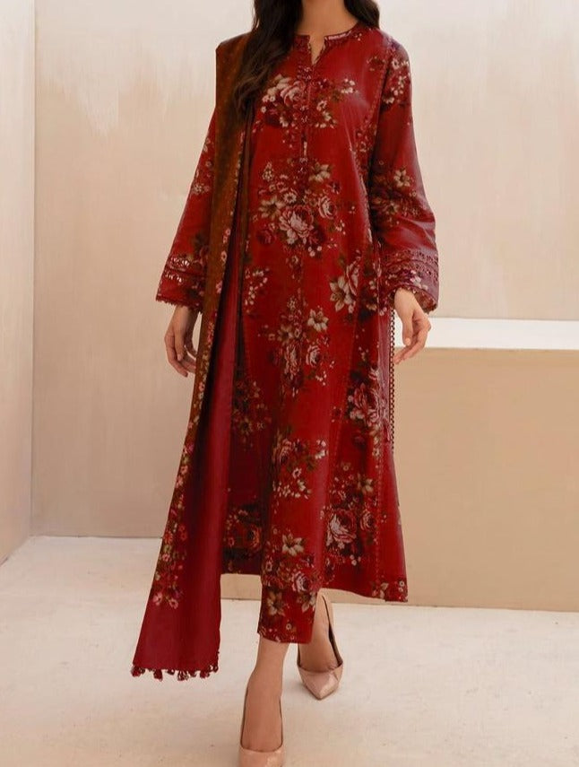 SMT W399-Printed 3pc karandi dress with Printed karandi shawl.