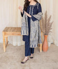 SMT W394- Embroidered 3pc marina dress with Printed wool shawl.
