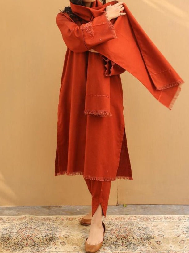 SMT W420- Embroidered 3pc marina dress with Embroidered marina shawl.