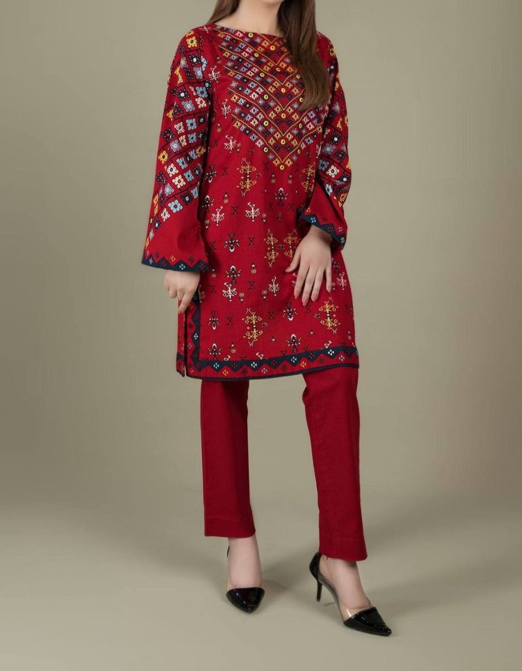 SMT W429-Embroidered 2pc khaddar dress