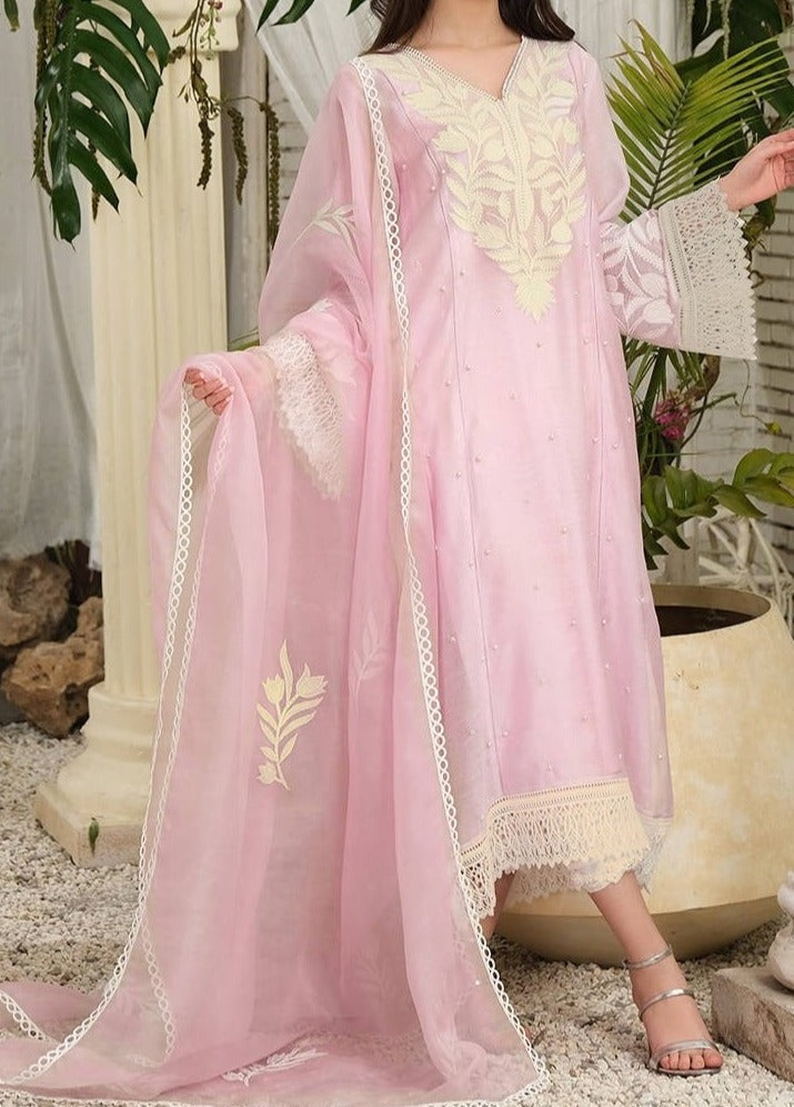 SMT S534 - Embroidered 3pc organza dress with Embroidered organza dupatta.