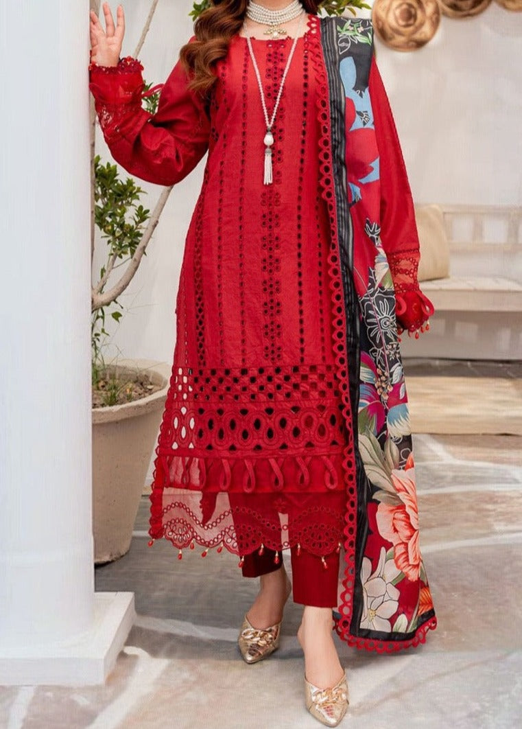 SMT S651-Embroidered 3pc Chickan  lawn dress with Printed munar dupatta.