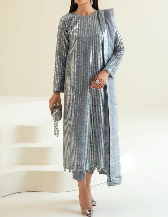 SMT S553- Embroidered Sequence 3pc Organza Dress with Embroidered organza dupatta