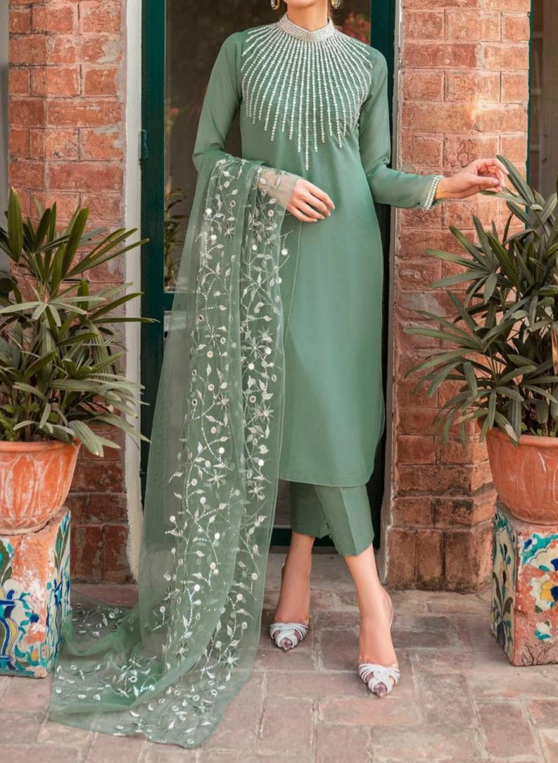 SMT S791-Embroidered 3pc Lawn dress with Embroidered Organza dupatta.