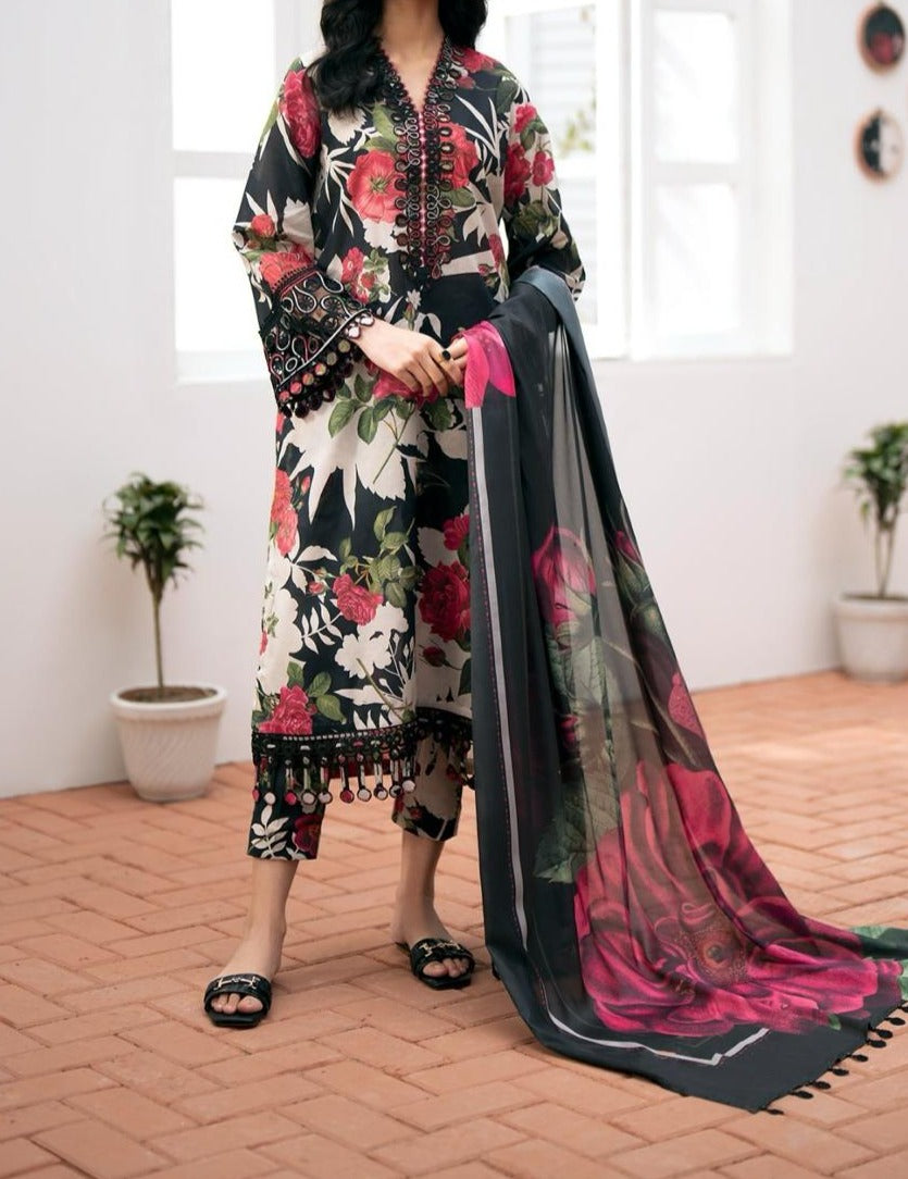 SMT S578-Printed 3pc Lawn dress with Printed lawn dupatta.