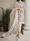 SMT S602-Embroidered 3pc lawn dress with embroidered Cotton net dupatta.