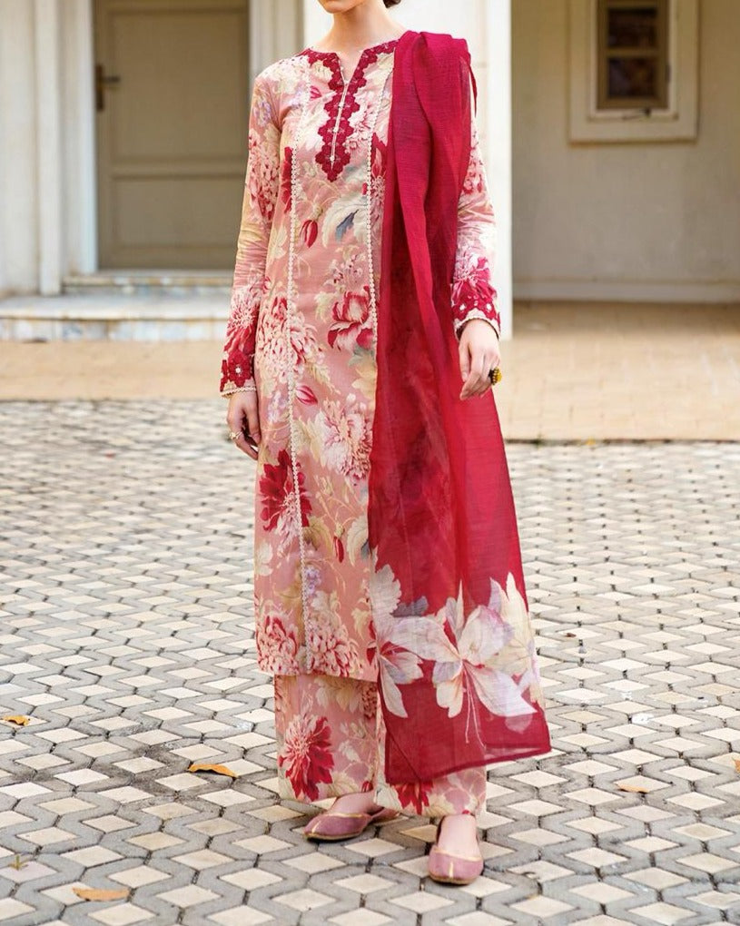 SMT S610-Printed 3pc Lawn dress with Printed lawn dupatta.
