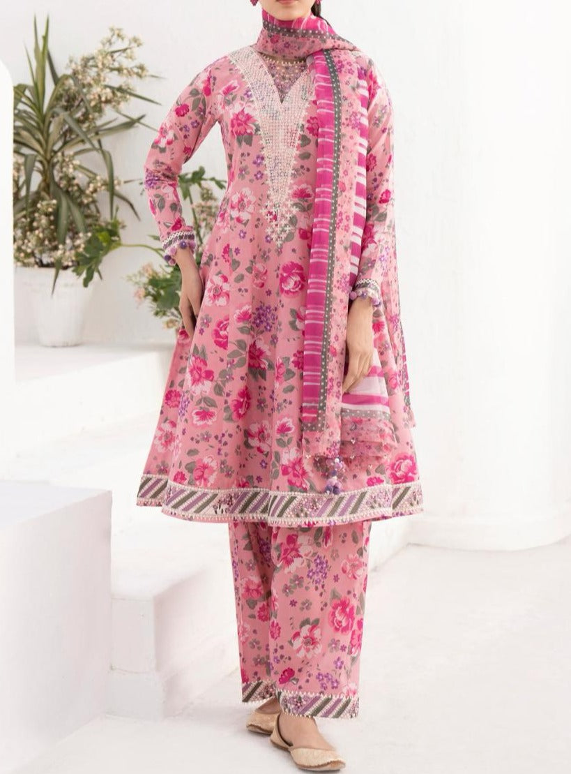 SMT S612-Printed 3pc Lawn dress with Printed lawn dupatta.