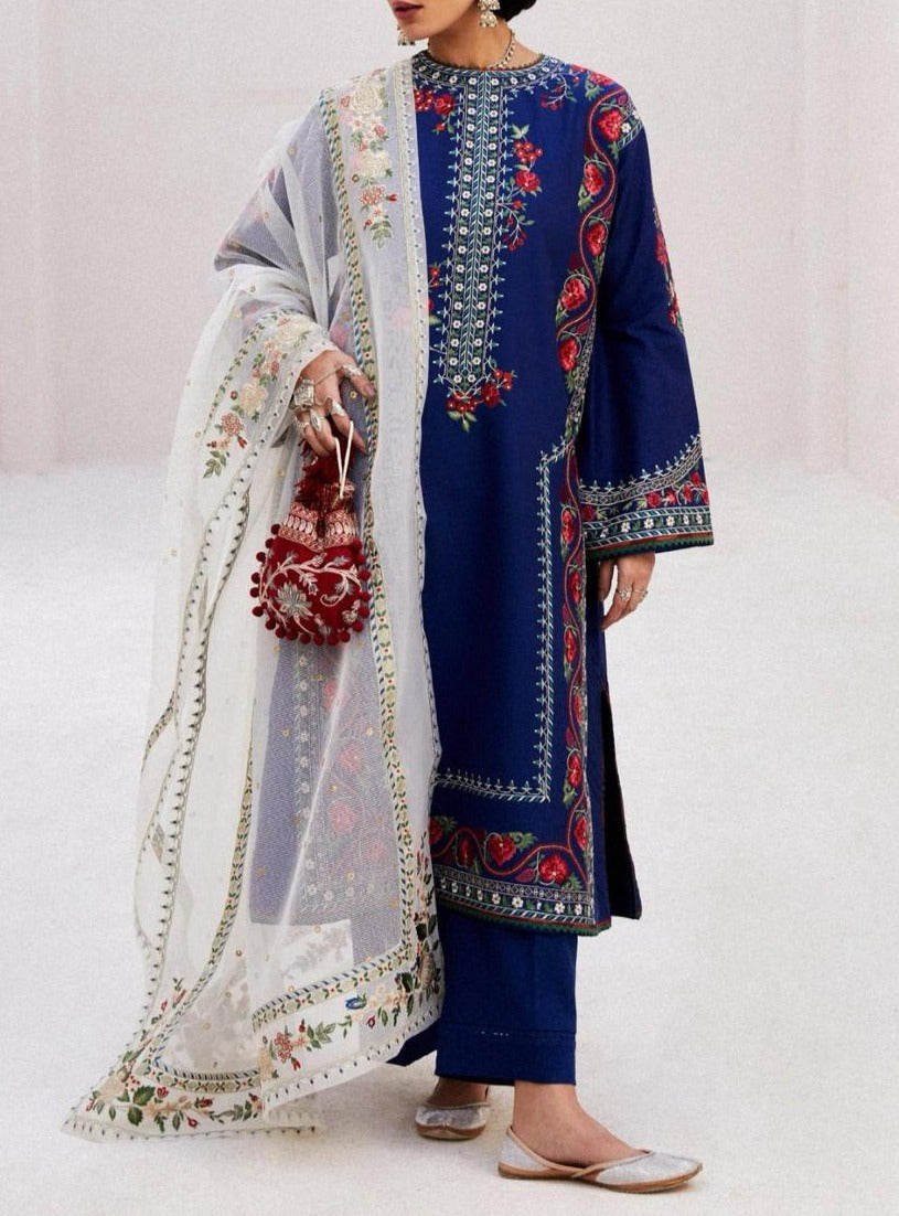 SMT S639-Embroidered 3pc Lawn dress with Embroidered Organza dupatta.