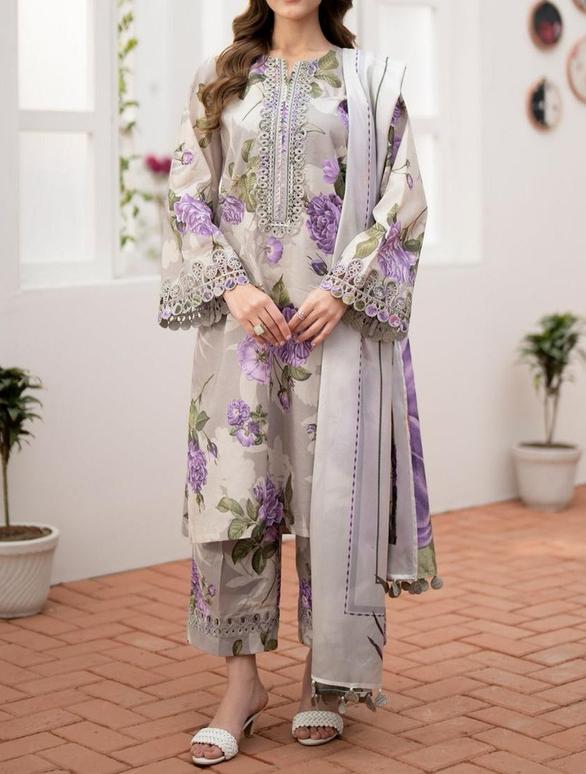 SMT S634-Printed 3pc Lawn dress with Printed lawn dupatta.