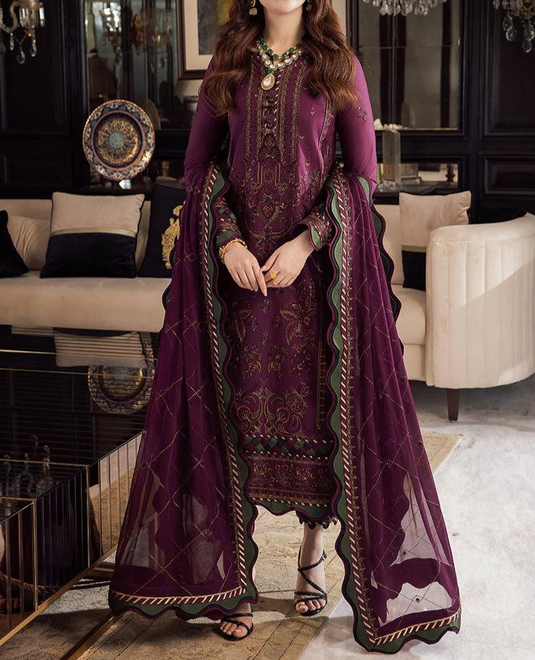 SMT S701-Embroidered 3pc lawn dress with Embroidered chiffon dupatta.